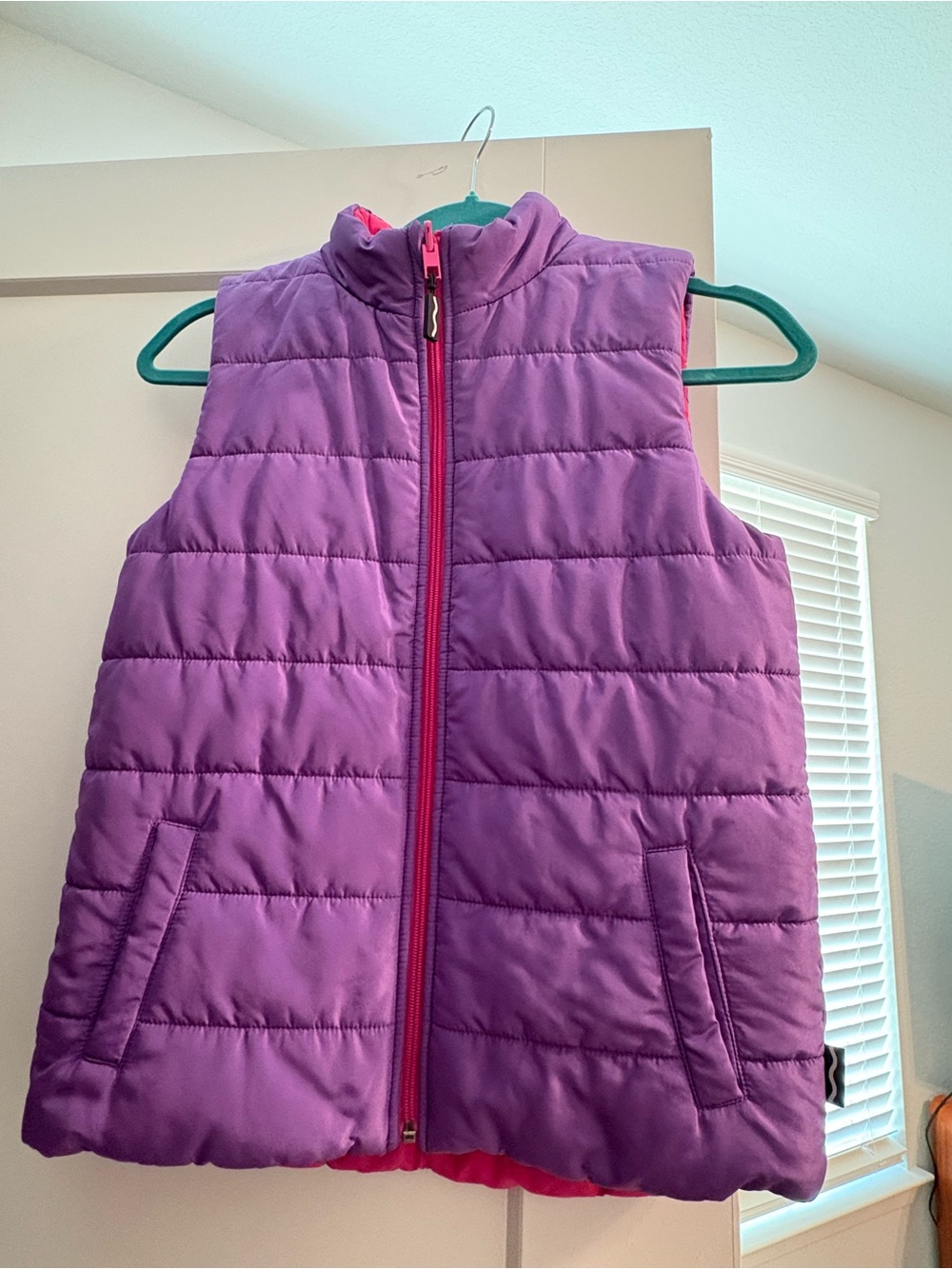 Girls Reversible Pink/Purple Quilted Puffer Vest with Pockets